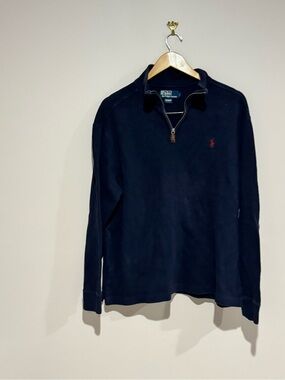 Polo Ralph Lauren men's blue 1/4 zip mock neck pullover sweater size L